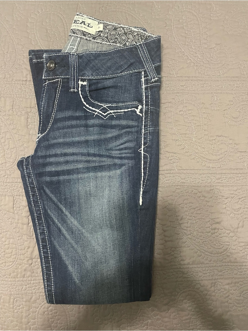 Ariat Women's Dark Blue Bootcut Jeans with White Stitching
